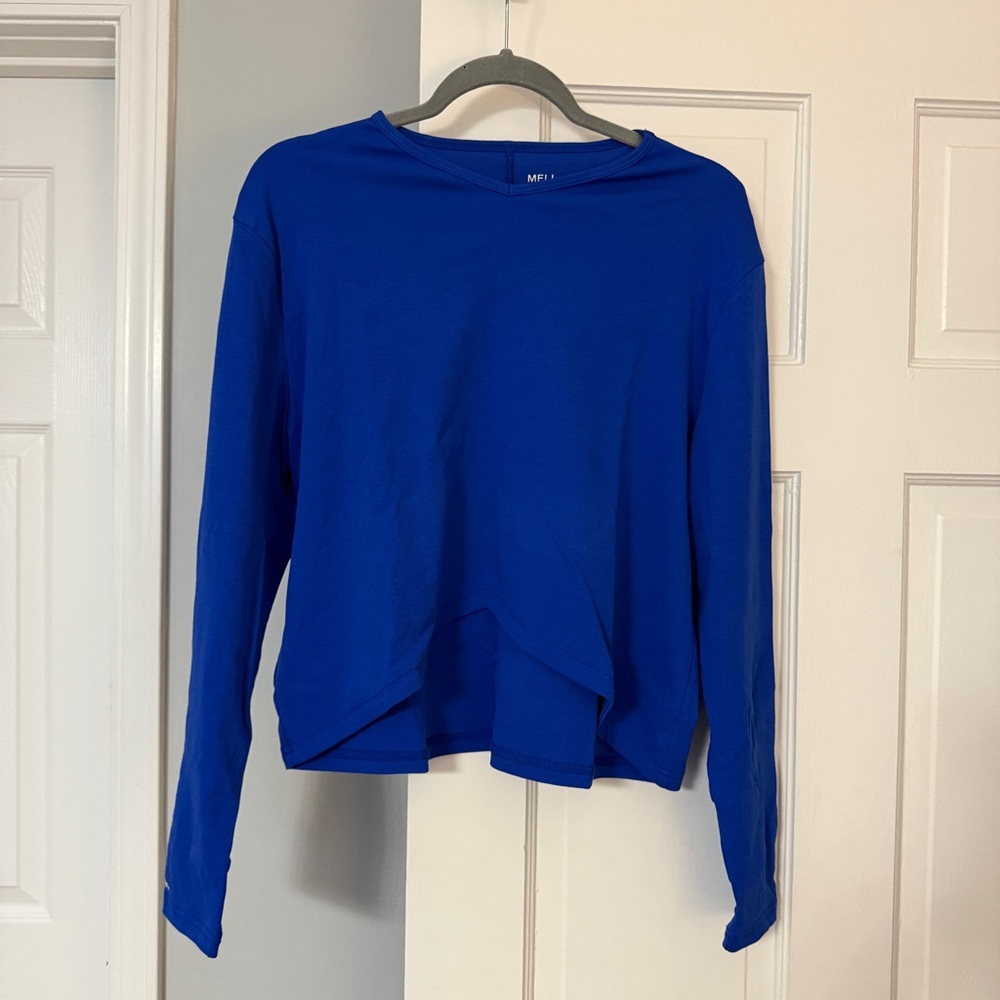 Women's Blue Long Sleeve Cropped Top